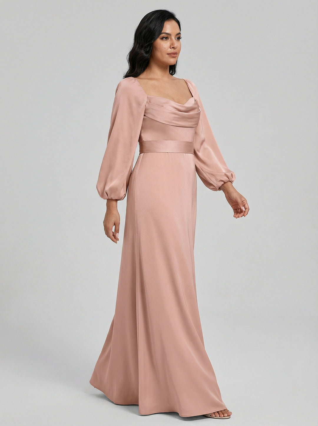 Coquette Dusty Rose Matte Satin A-Line Square Neck Back Zip Ankle-Length Plus Size Bridesmaid Dress