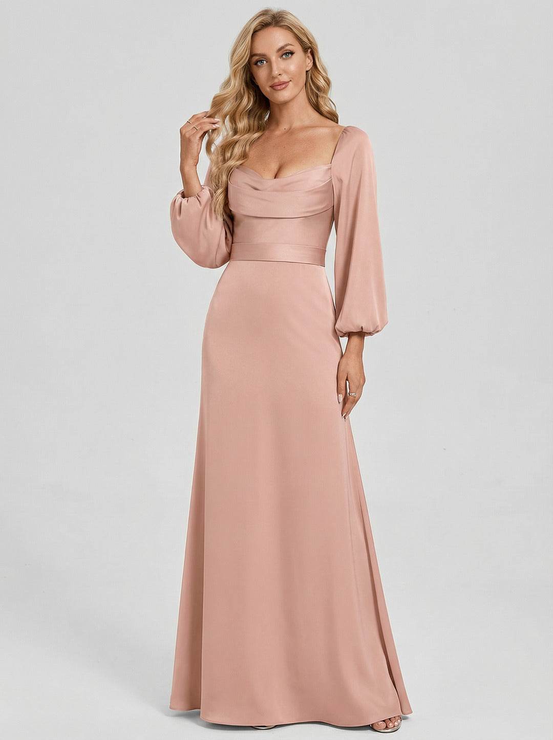 Coquette Dusty Rose Matte Satin A-Line Square Neck Back Zip Ankle-Length Plus Size Bridesmaid Dress