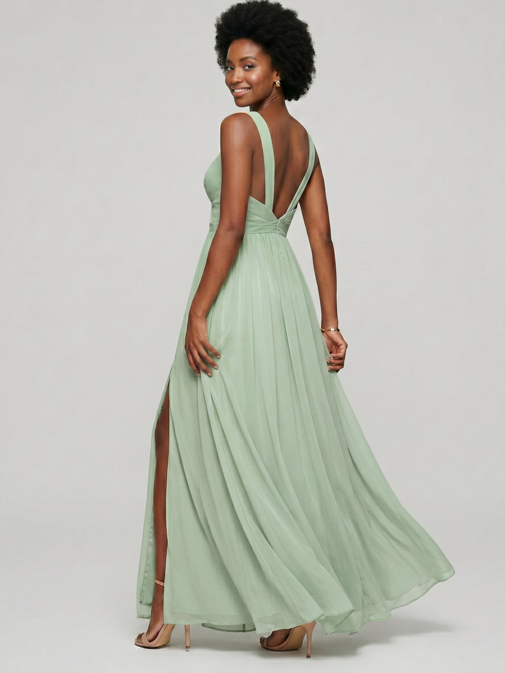 Coquette Dusty Sage Chiffon A-Line Sweetheart Backless Ankle-Length with Pleated Bridesmaid Dress