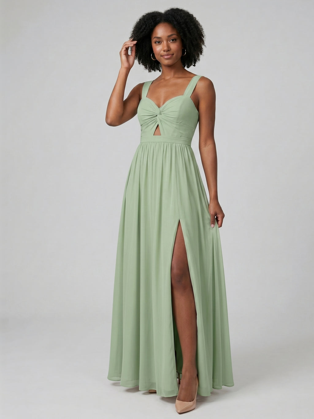 Coquette Dusty Sage Chiffon A-Line Sweetheart Backless Ankle-Length with Pleated Bridesmaid Dress