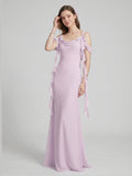 Coquette Lilac Chiffon A-Line Cowl Neck Back Zip Ankle-Length Bridesmaid Dress