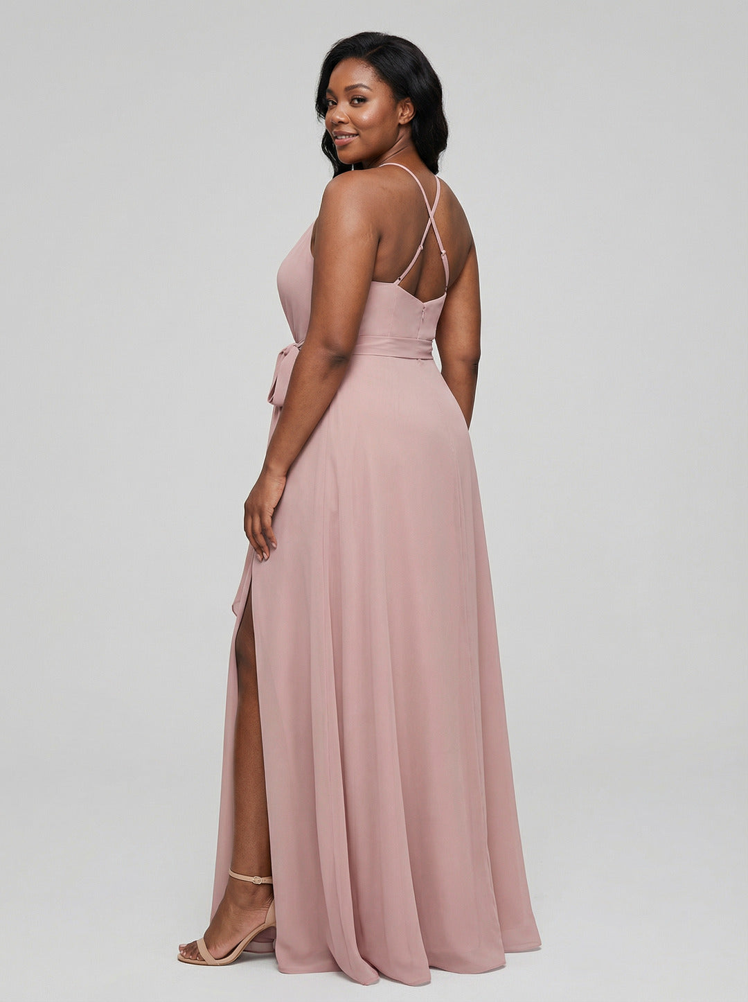 Coquette Dusty Rose Chiffon A-Line Halter neckline Back Zip Ankle-Length  Bridesmaid Dress