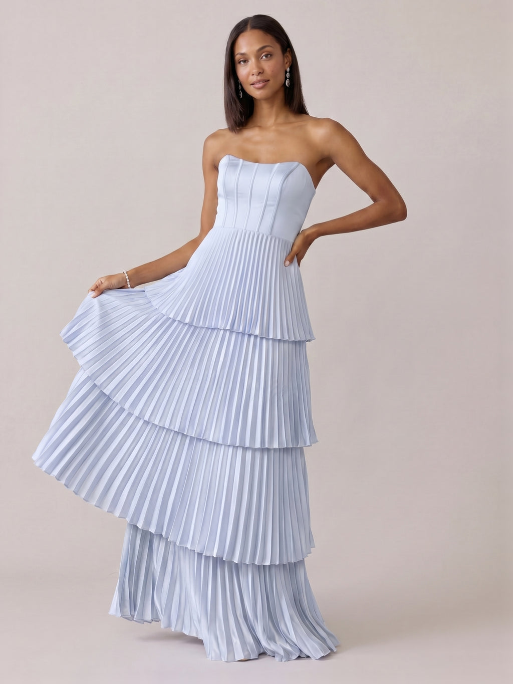 Coquette Mist Satin A-Line Straight Neck Criss-Cross Straps Ankle-Length Bridesmaid Dress