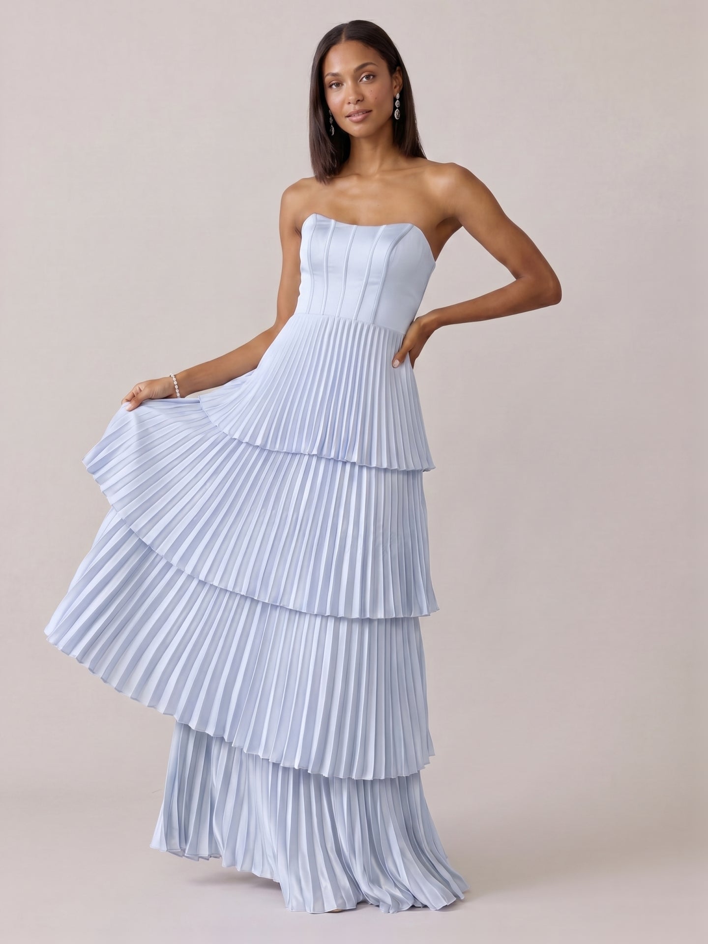 Coquette Mist Satin A-Line Straight Neck Criss-Cross Straps Ankle-Length Bridesmaid Dress