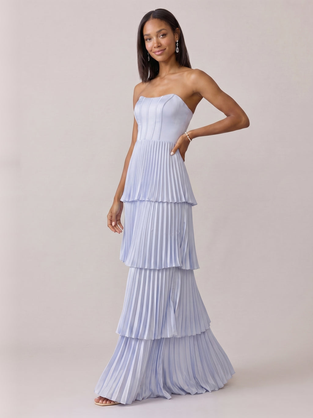 Coquette Mist Satin A-Line Straight Neck Criss-Cross Straps Ankle-Length Bridesmaid Dress