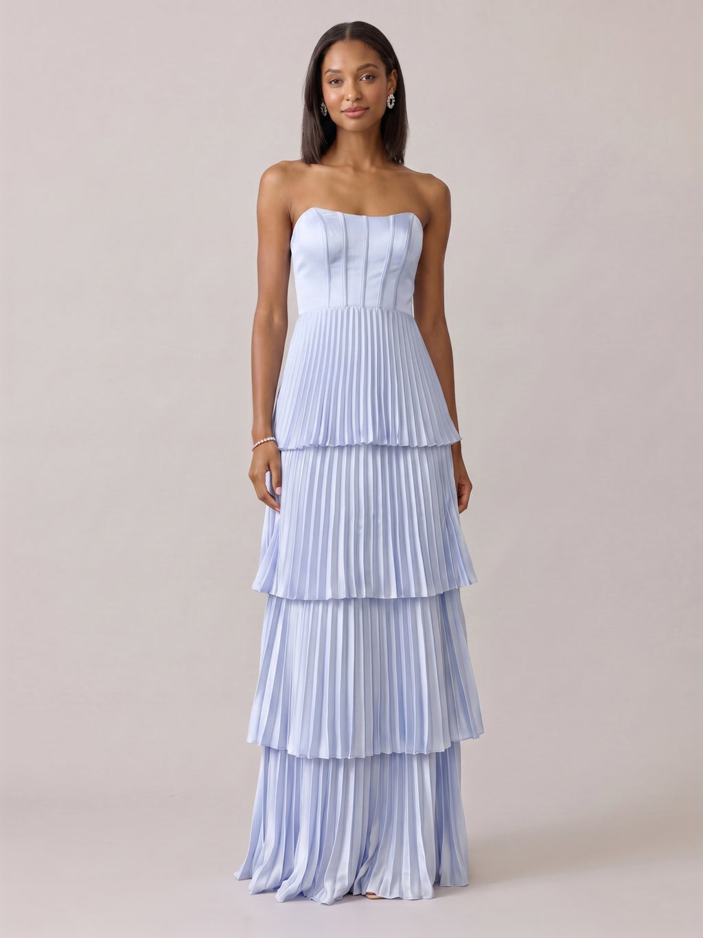 Coquette Mist Satin A-Line Straight Neck Criss-Cross Straps Ankle-Length Bridesmaid Dress