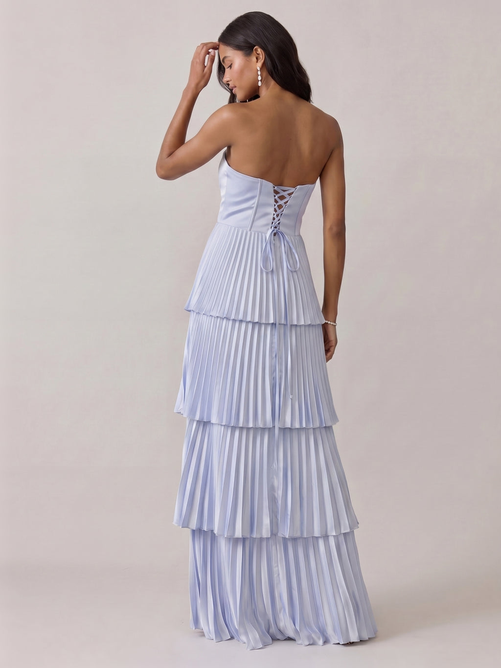 Coquette Mist Satin A-Line Straight Neck Criss-Cross Straps Ankle-Length Bridesmaid Dress