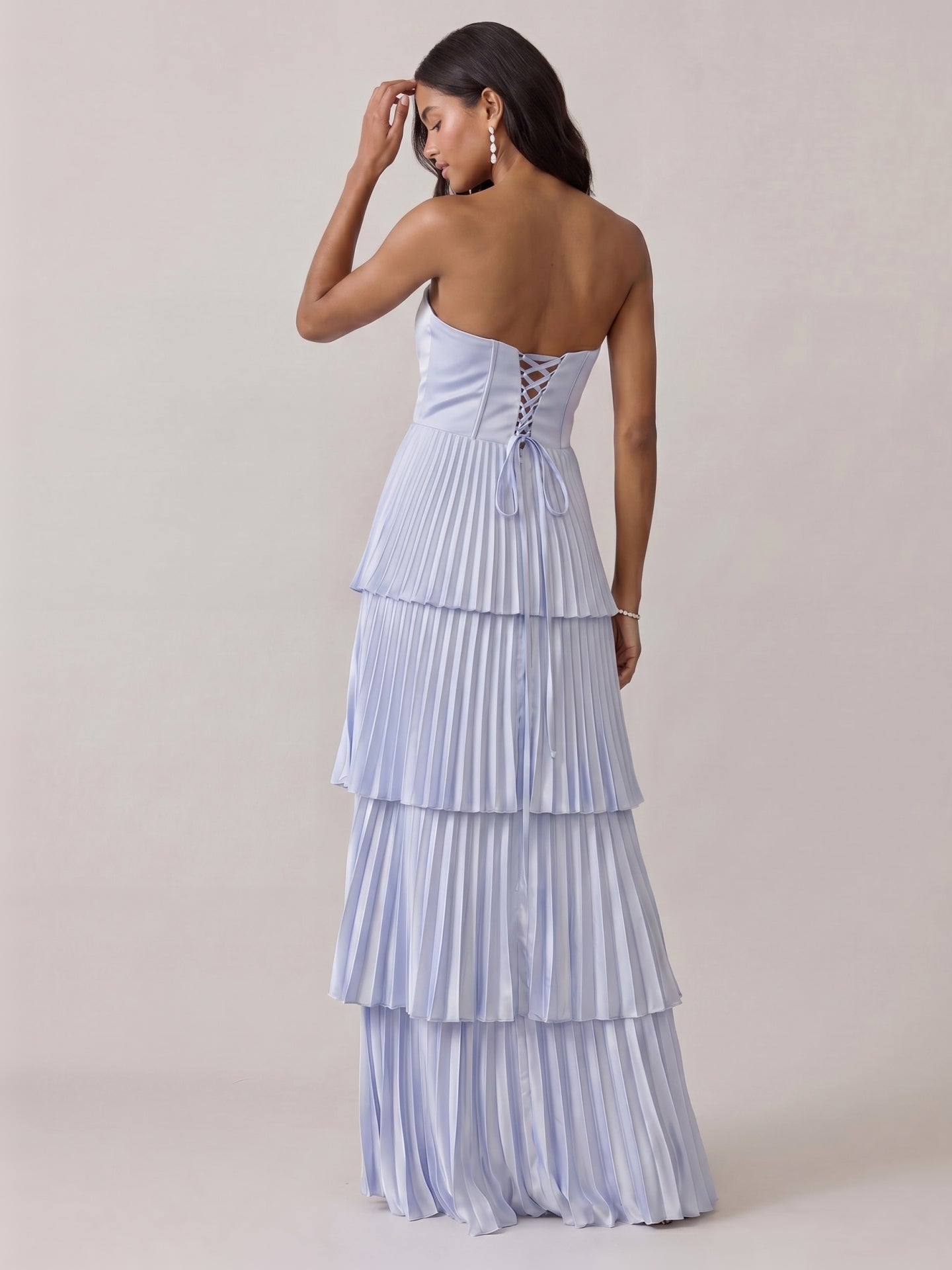 Coquette Mist Satin A-Line Straight Neck Criss-Cross Straps Ankle-Length Bridesmaid Dress