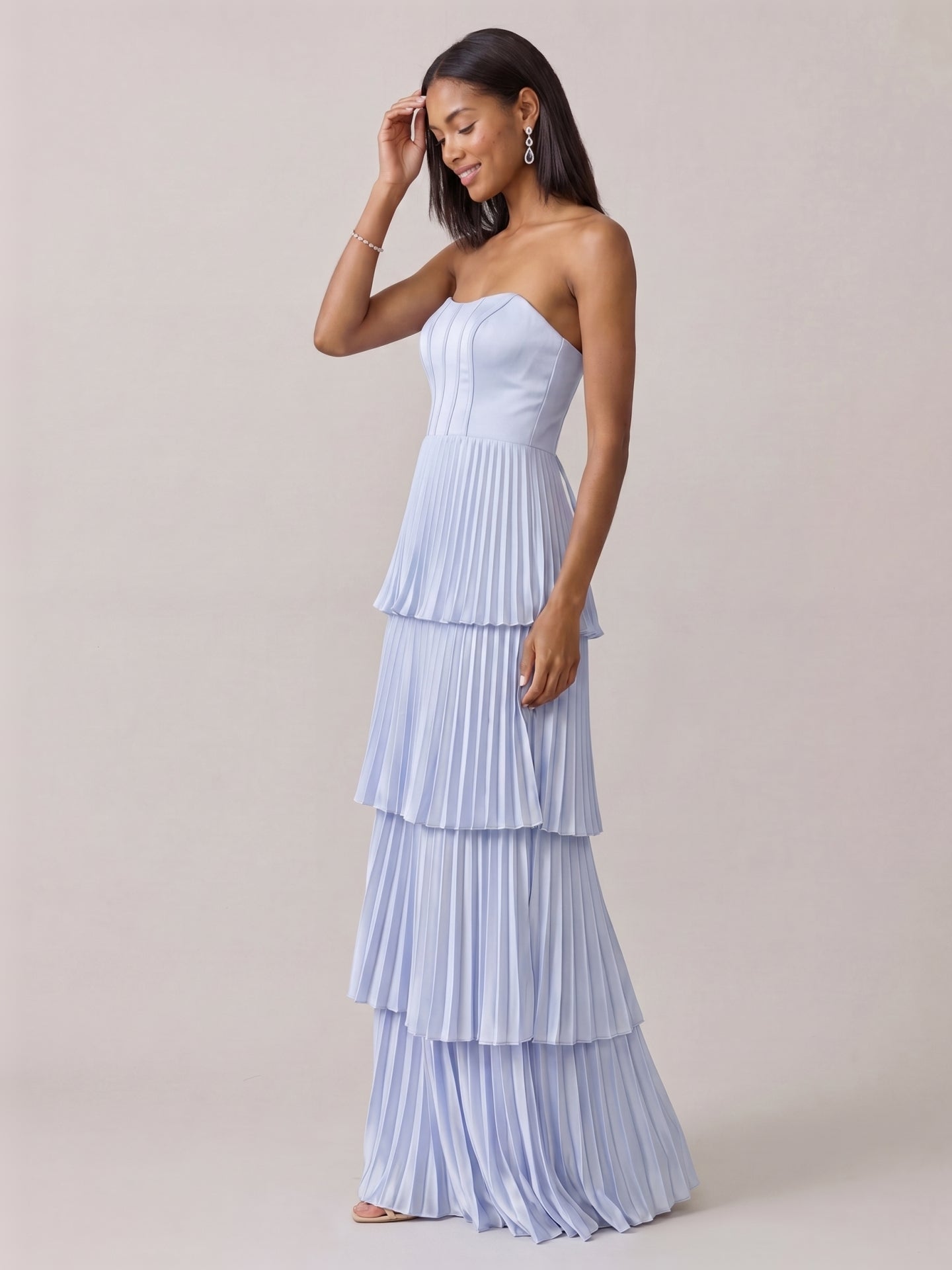 Coquette Mist Satin A-Line Straight Neck Criss-Cross Straps Ankle-Length Bridesmaid Dress