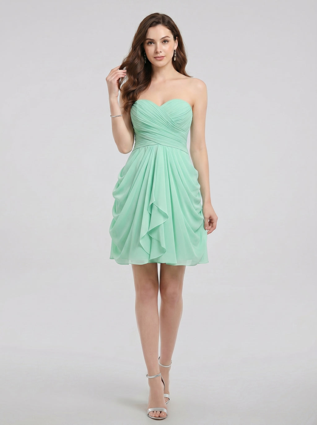 Coquette Mint Green Chiffon A-Line Sweetheart Criss-Cross Straps with Ruffle Knee-Length Bridesmaid Dress