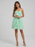 Coquette Mint Green Chiffon A-Line Sweetheart Criss-Cross Straps with Ruffle Knee-Length Bridesmaid Dress