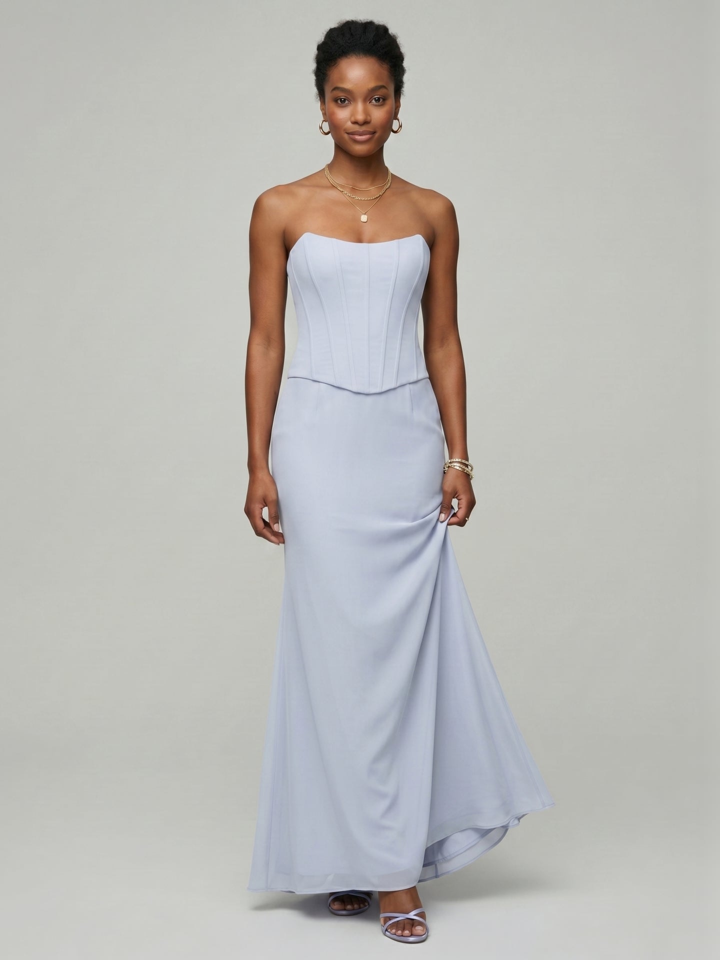 Coquette Mist Chiffon Trumpet Off-the-Shoulder Ankle-Length Bridesmaid Dress