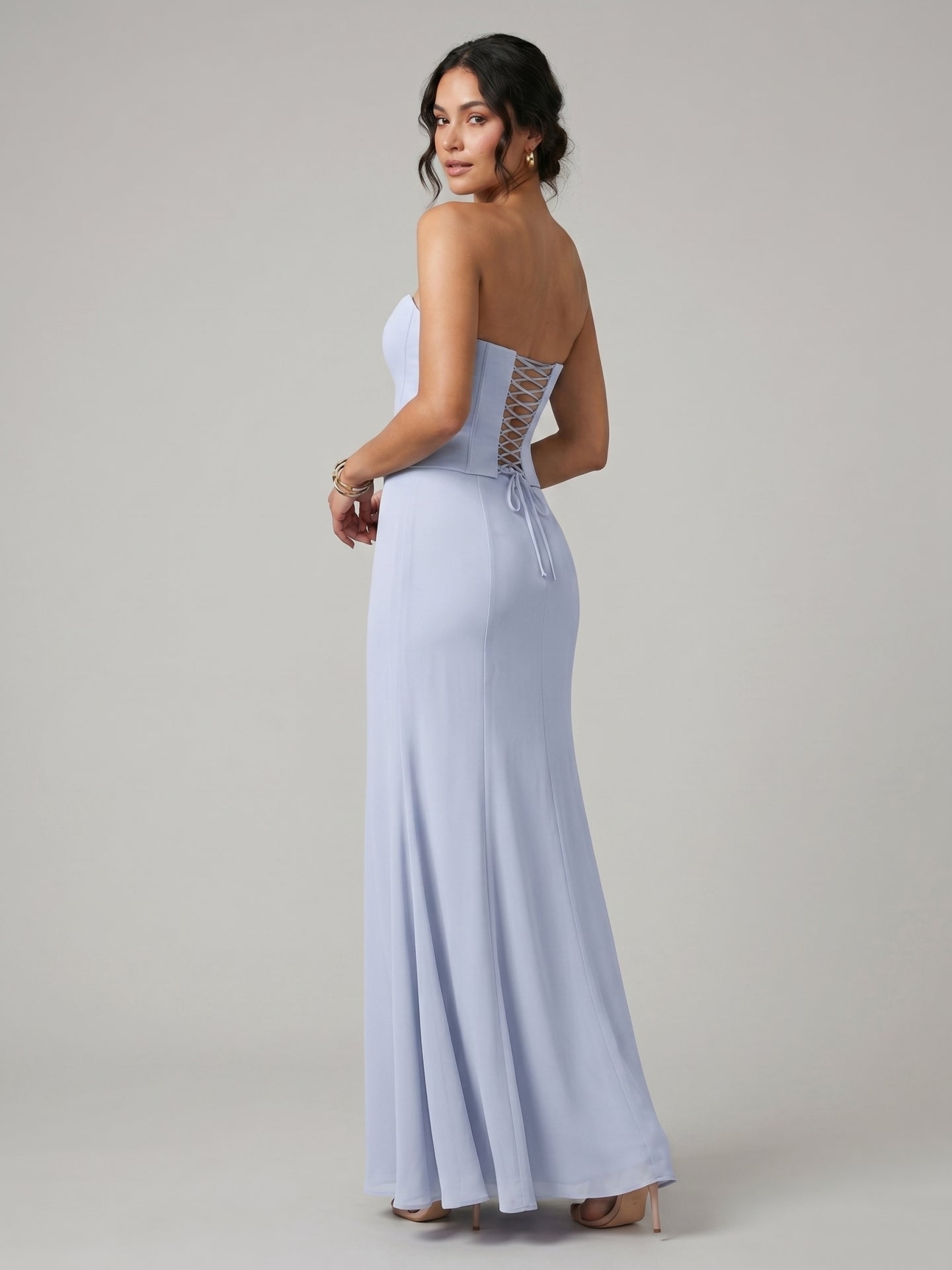 Coquette Mist Chiffon Trumpet Off-the-Shoulder Ankle-Length Bridesmaid Dress