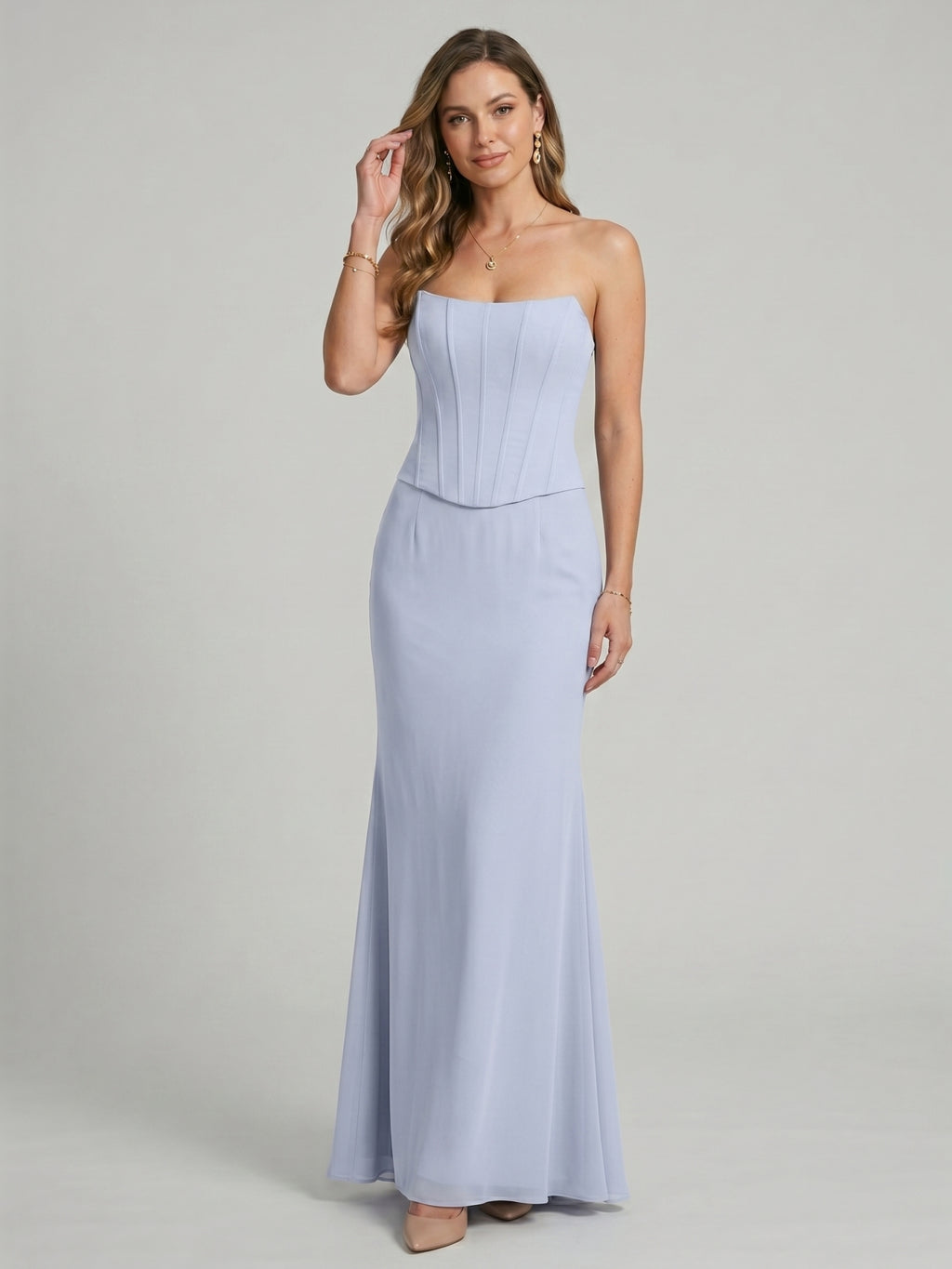 Coquette Mist Chiffon Trumpet Off-the-Shoulder Ankle-Length Bridesmaid Dress