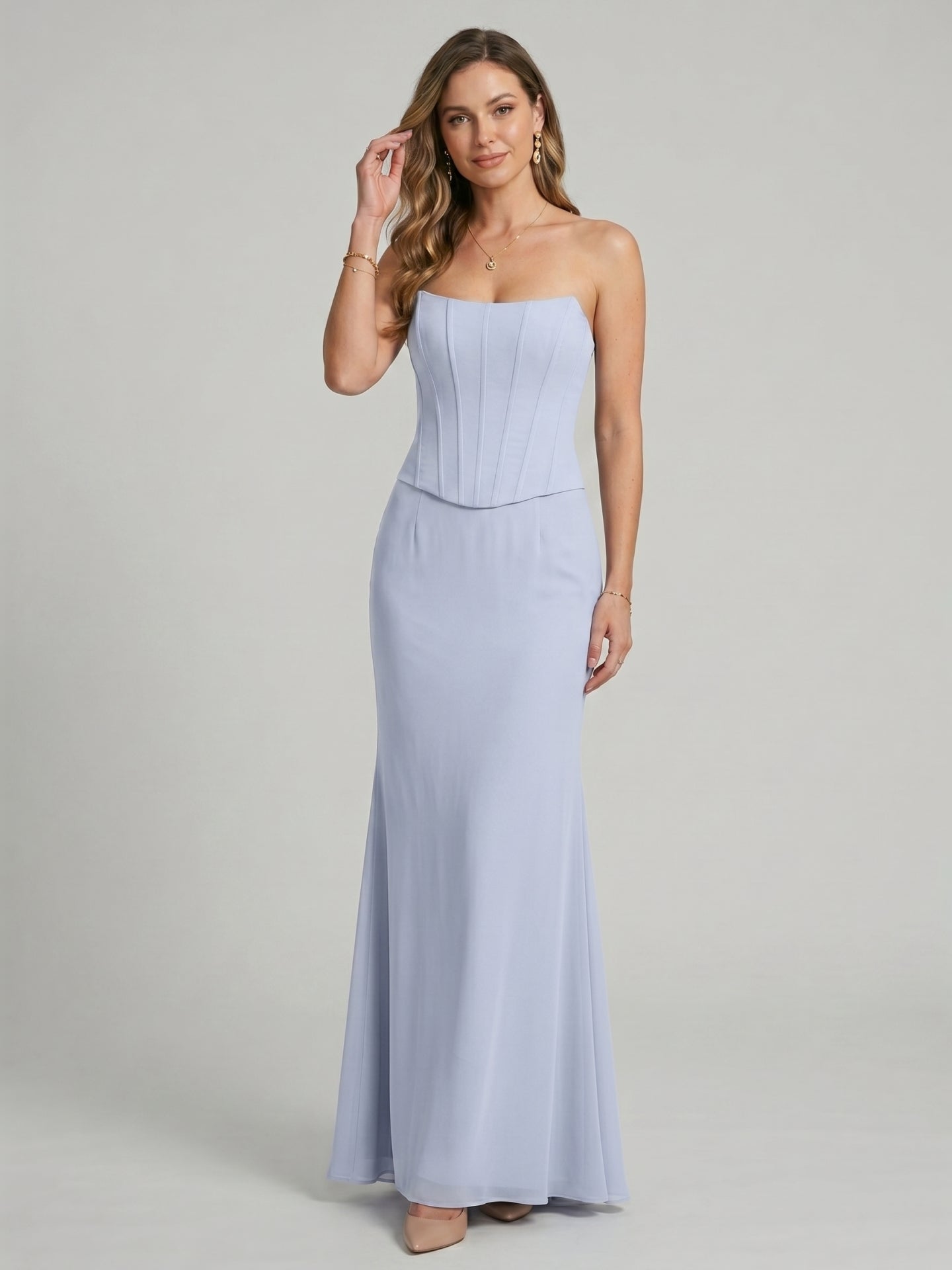 Coquette Mist Chiffon Trumpet Off-the-Shoulder Ankle-Length Bridesmaid Dress