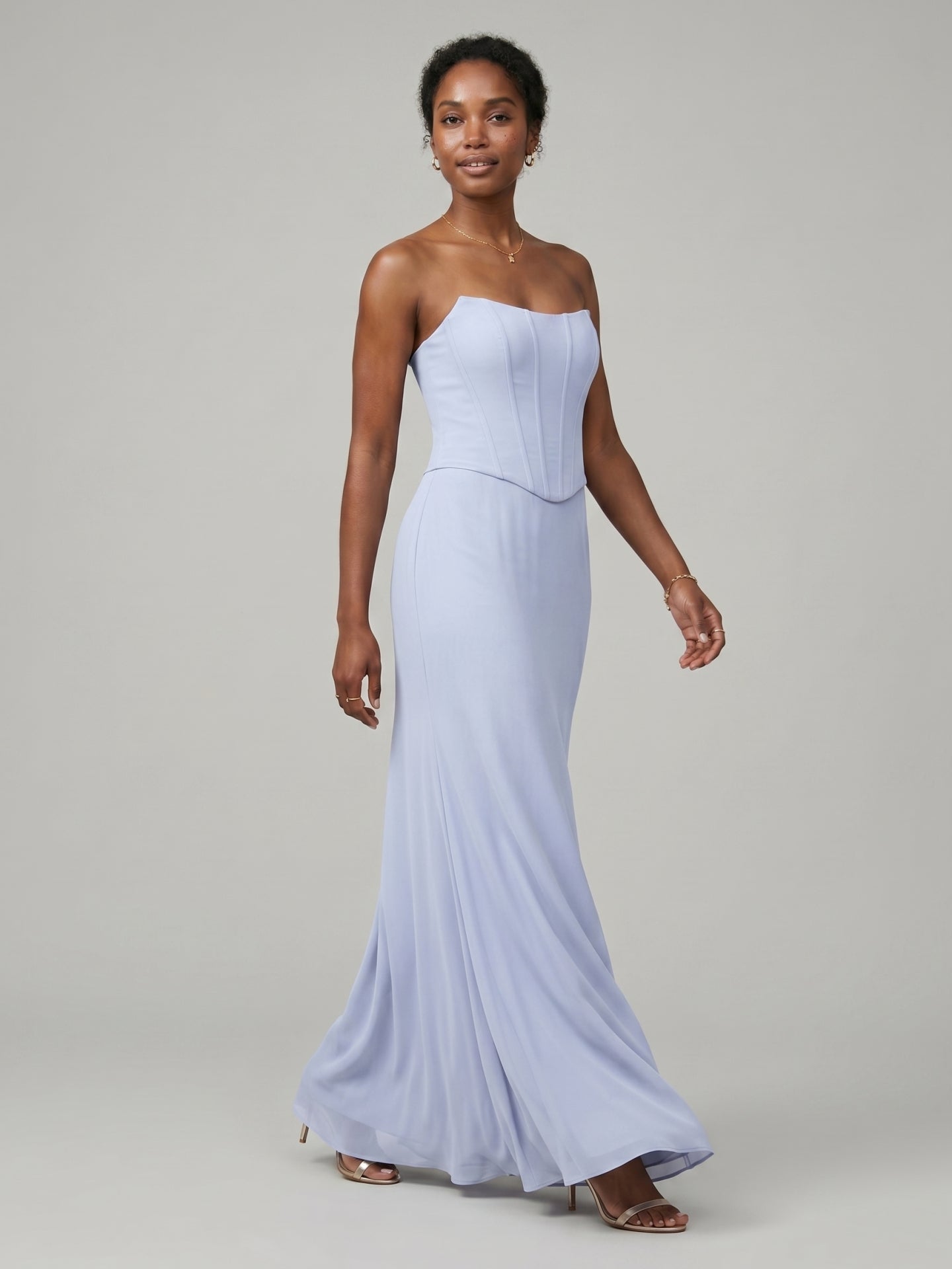 Coquette Mist Chiffon Trumpet Off-the-Shoulder Ankle-Length Bridesmaid Dress