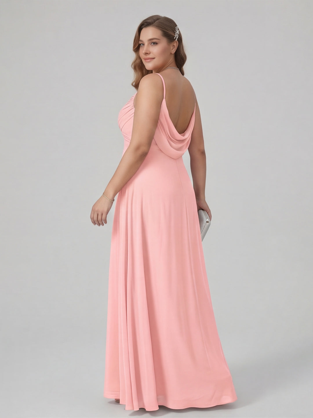 Coquette Petal Chiffon A-Line Sweetheart Backless Ankle-Length Plus Size Bridesmaid Dress