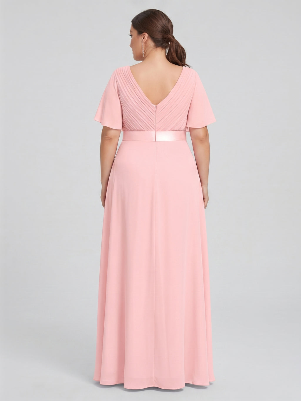 Coquette Petal Chiffon A-Line V-Neck V-Back Ankle-Length Plus Size Bridesmaid Dress