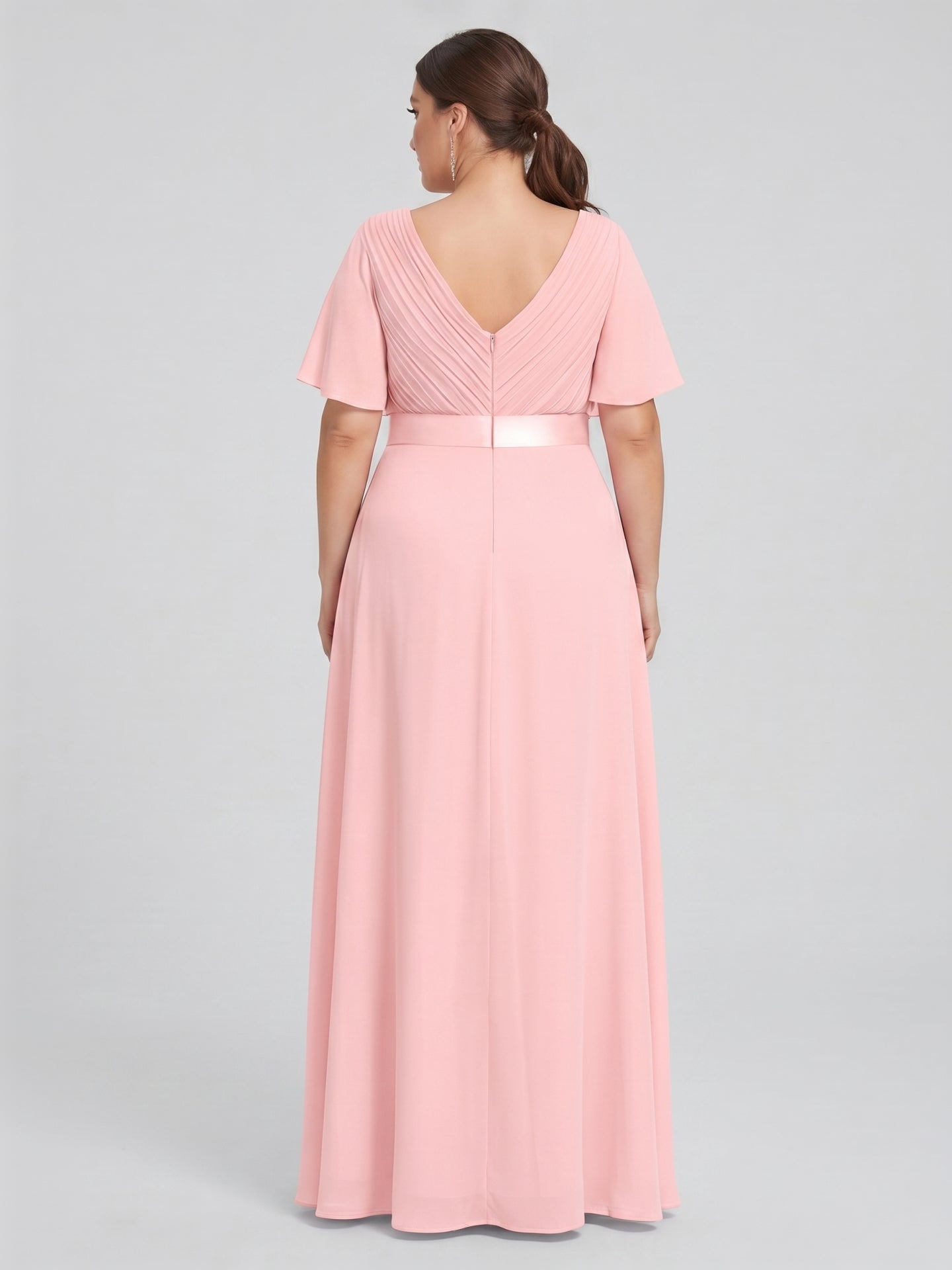 Coquette Petal Chiffon A-Line V-Neck V-Back Ankle-Length Plus Size Bridesmaid Dress