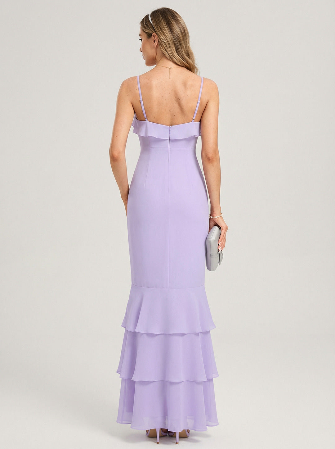 Coquette Wisteria Chiffon mermaid Straight Neck Back Zip Ankle-Length Bridesmaid Dress