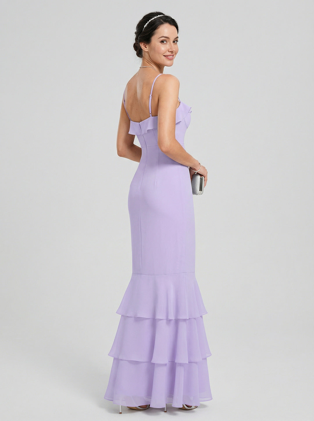 Coquette Wisteria Chiffon mermaid Straight Neck Back Zip Ankle-Length Bridesmaid Dress