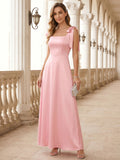 Coquette Petal Satin A-Line Square Neck Back Zip Ankle-Length Bridesmaid Dress