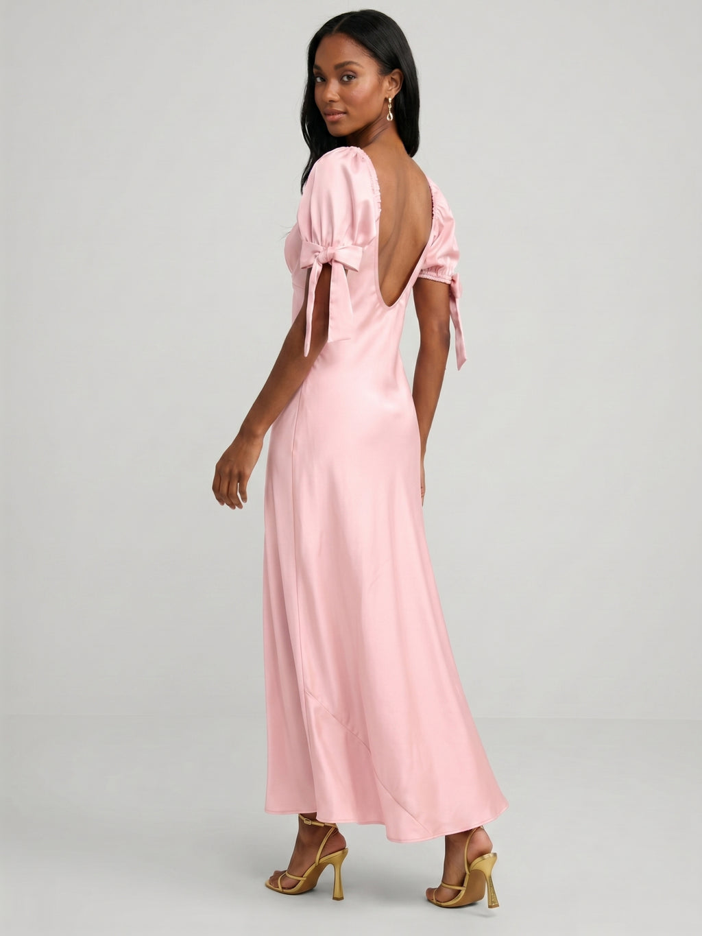 Coquette Petal Satin A-Line Sweetheart Backless Ankle-Length Bridesmaid Dress