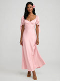 Coquette Petal Satin A-Line Sweetheart Backless Ankle-Length Bridesmaid Dress