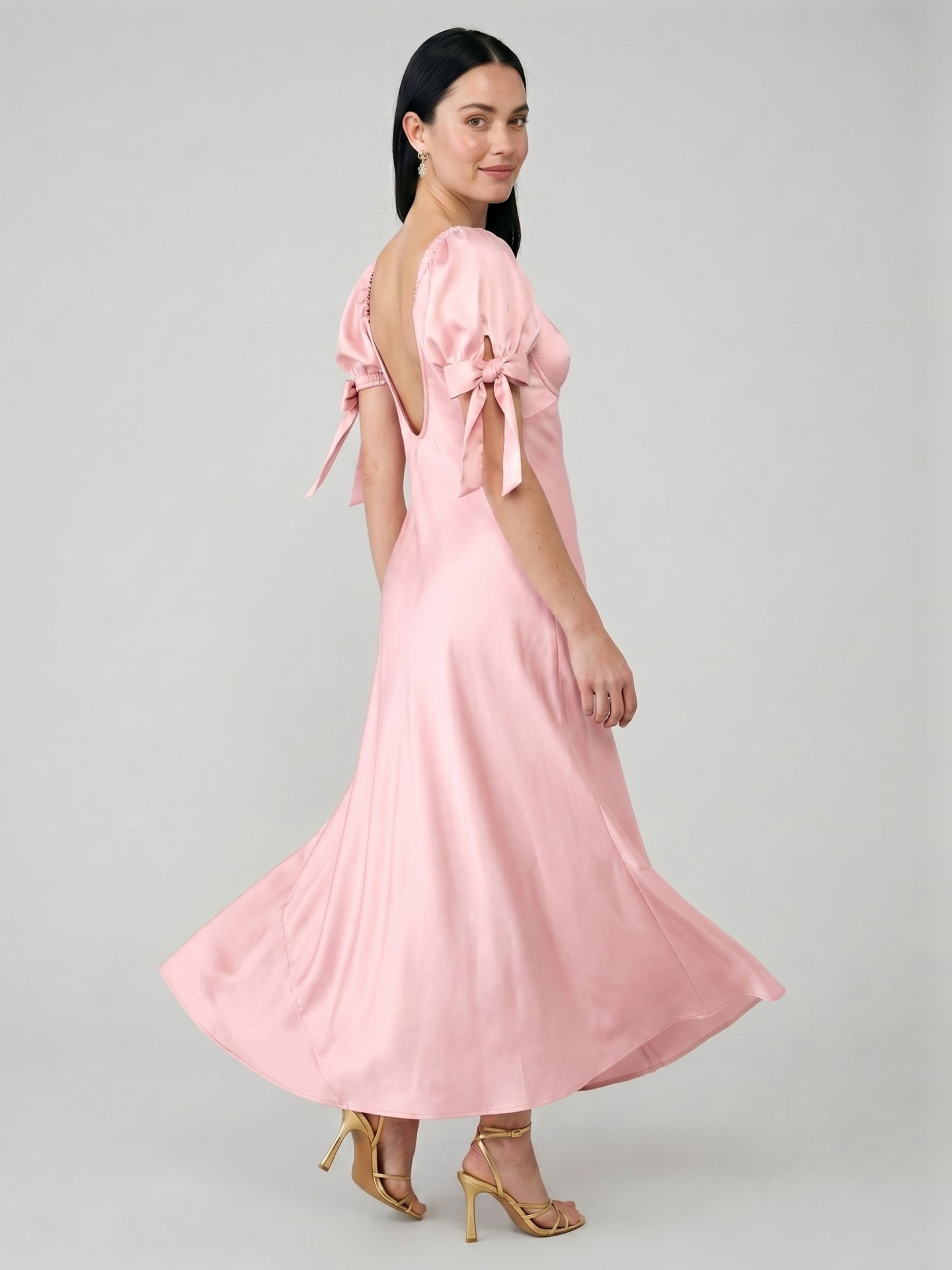 Coquette Petal Satin A-Line Sweetheart Backless Ankle-Length Bridesmaid Dress
