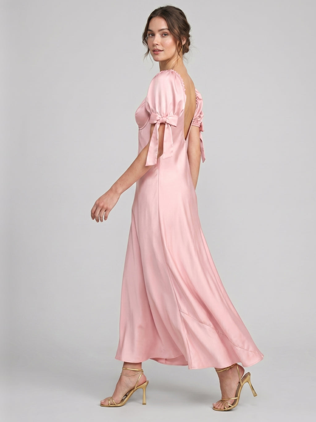 Coquette Petal Satin A-Line Sweetheart Backless Ankle-Length Bridesmaid Dress