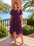 Coquette Plum Chiffon A-Line Scoop Neck Back Zip Knee-Length Plus Size Bridesmaid Dress