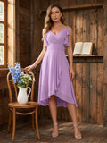 Coquette Wisteria Chiffon A-Line V-Neck V-Back Knee-Length Bridesmaid Dress