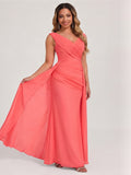 Coquette Coral Chiffon A-Line V-Neck V-Back Ankle-Length Bridesmaid Dress