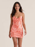 Coral Sequins Sheath V-Neck Backless Short Homecoming Dress