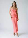 Coral Stretch Knit Sheath Straight Neck Side Zip Ankle-Length Evening Dress