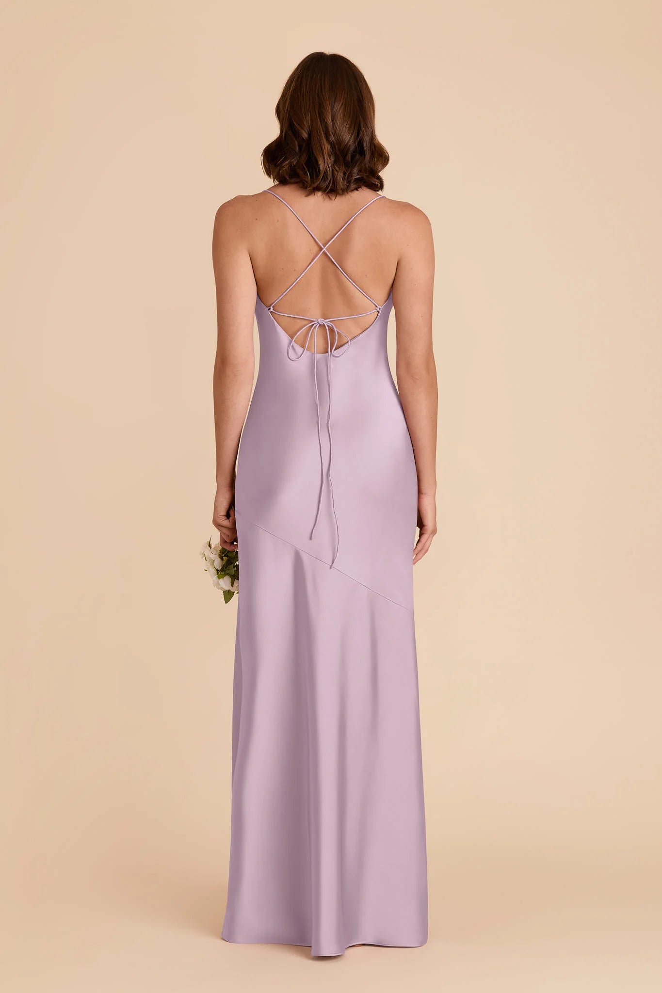 Cowl Neck Satin Bridesmaid Dress Crisscross Back Tie High Slit Spaghetti Strap Floor Length Wedding Guest Formal Gown