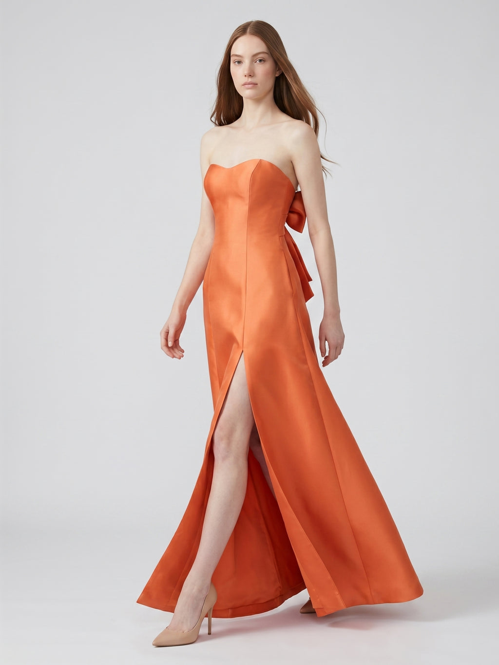 Crisp Orange Satin A-Line Sweetheart Backless Floor-Length Bridesmaid Dress with Pockets