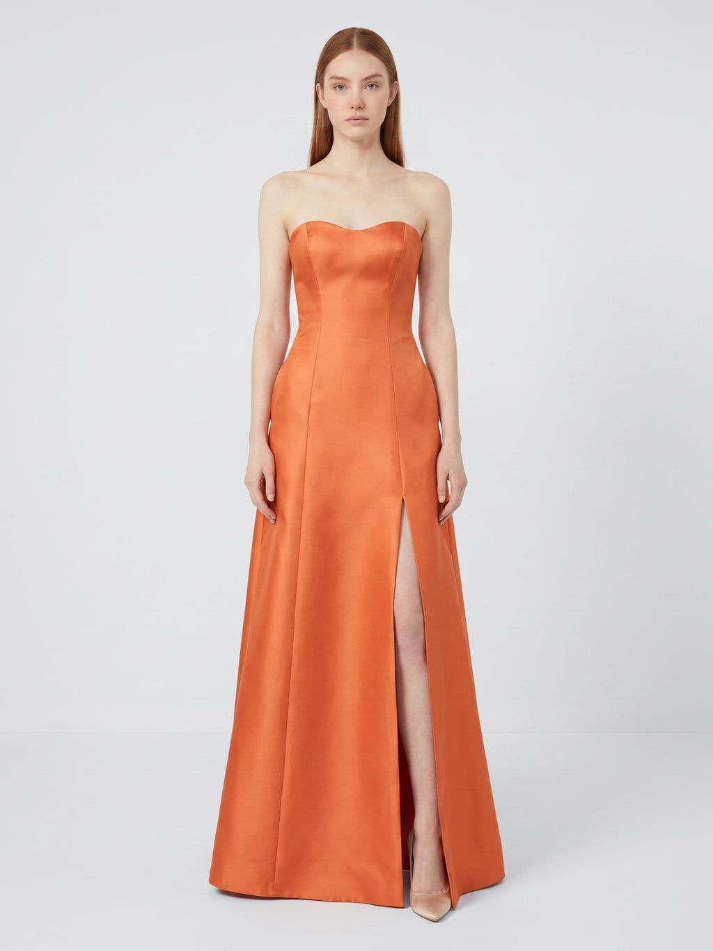 Crisp Orange Satin A-Line Sweetheart Backless Floor-Length Bridesmaid Dress with Pockets