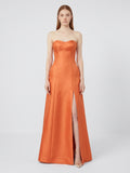 Crisp Orange Satin A-Line Sweetheart Backless Floor-Length Bridesmaid Dress with Pockets