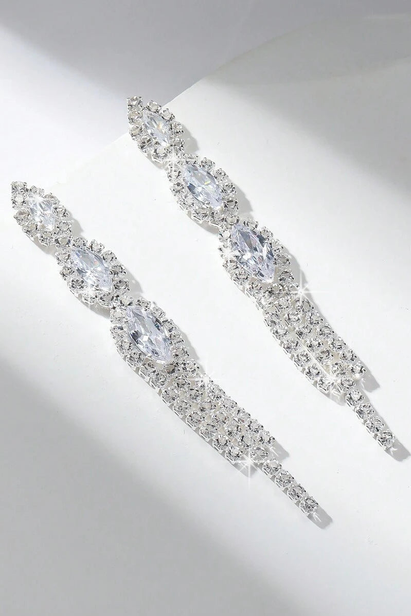 Sparkling Rhinestone Tassel Long Drop Earrings Bridal Crystal Jewelry