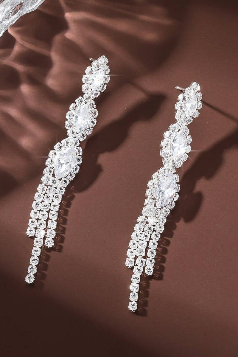 Sparkling Rhinestone Tassel Long Drop Earrings Bridal Crystal Jewelry