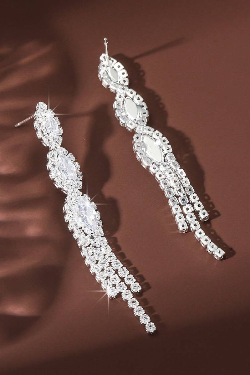 Sparkling Rhinestone Tassel Long Drop Earrings Bridal Crystal Jewelry