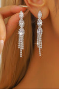 Sparkling Rhinestone Tassel Long Drop Earrings Bridal Crystal Jewelry