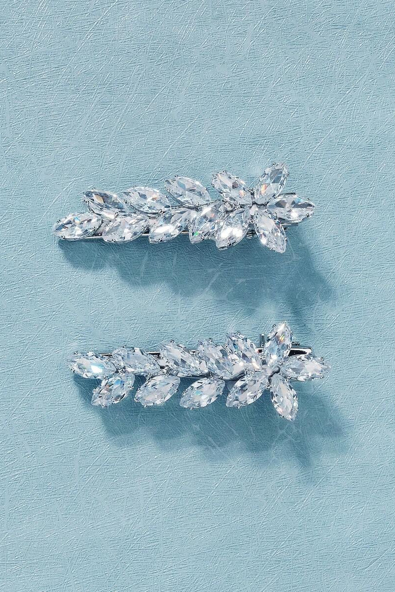 2 Pack Crystal Flower Vine Hair Clips Silver Rhinestone Side Hair Barrettes