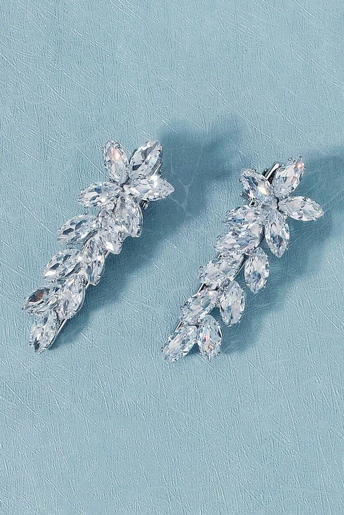 2 Pack Crystal Flower Vine Hair Clips Silver Rhinestone Side Hair Barrettes
