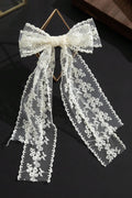 White Lace Long Streamer Bow Hair Clip Floral Vintage Bow Hair Barrette
