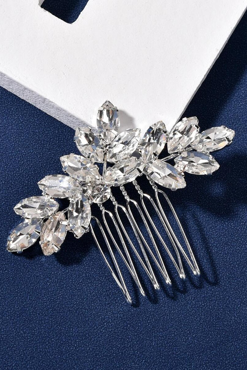Crystal Leaf Rhinestone Bridal Hair Comb Silver Wedding Side Hair Comb