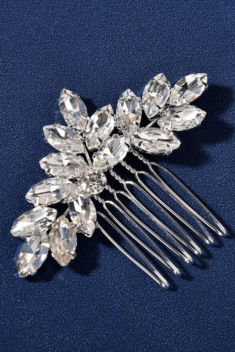 Crystal Leaf Rhinestone Bridal Hair Comb Silver Wedding Side Hair Comb