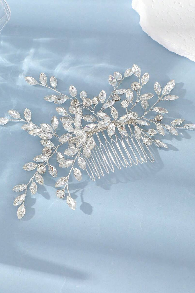 Crystal Leaf Vine Bridal Hair Comb Silver Rhinestone Wedding Side Hair Comb
