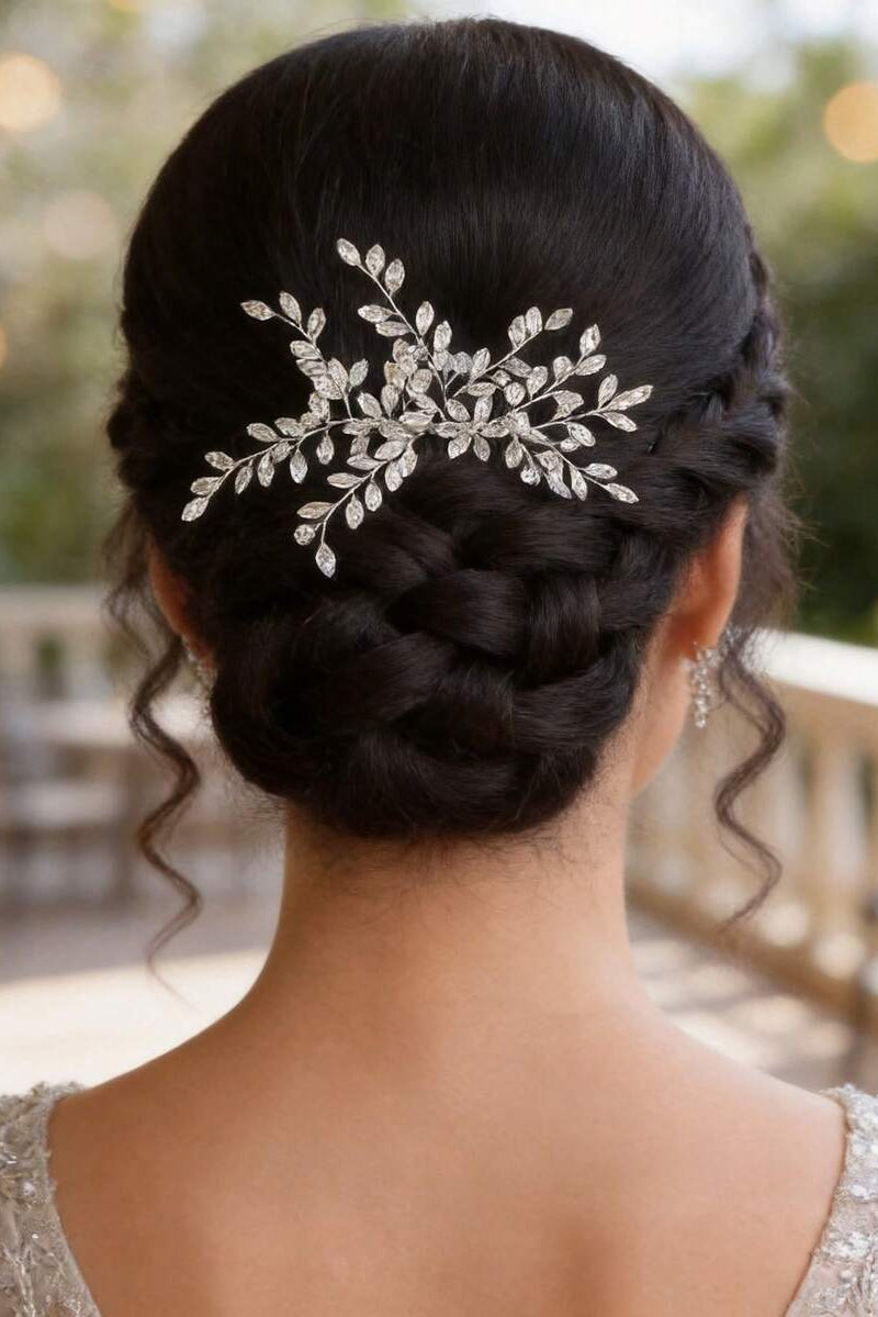 Crystal Leaf Vine Bridal Hair Comb Silver Rhinestone Wedding Side Hair Comb